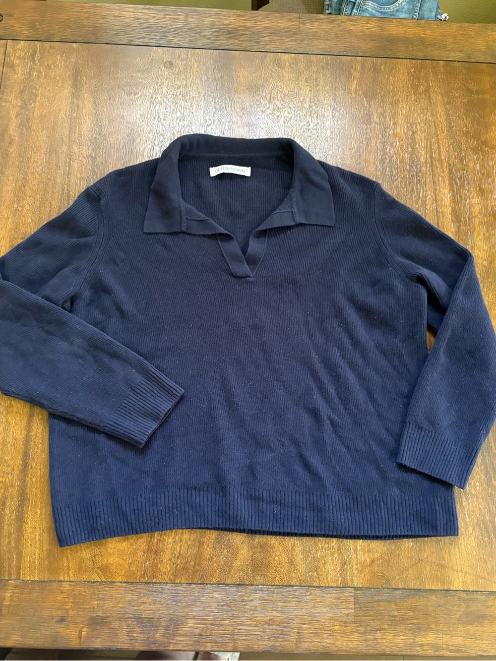 Outerknown Johnny Collar Polo Rib Wool Navy Sweater Women’s Large Relaxed Fit